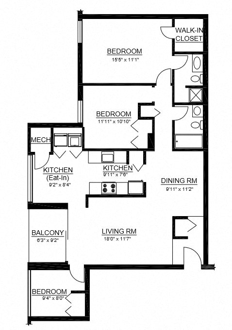 Floor plan for 2 beds, 2 baths, 1284 sqft